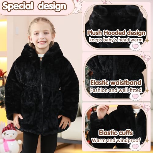 Image of UVIPC Toddler Girls Winter Coat Fleece Jacket Overcoat Kids Faux Fur Hooded Outwear Clothes Warm Thicken 1-8 Years