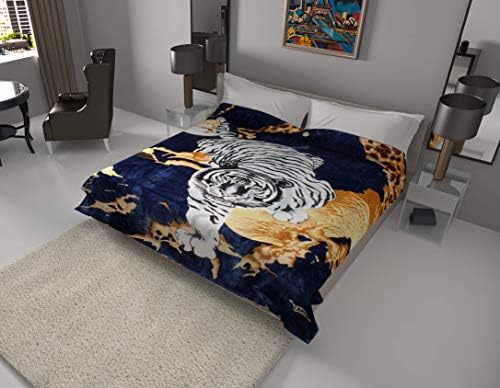 White Tiger Blanket I Korean Style Ultra Silky Soft Reversible Bed Comforter Bedspread Bedding Cobias I Heavy Thick Weight I Winter and Warm All Season Throw (King, 71 Tiger Blue)