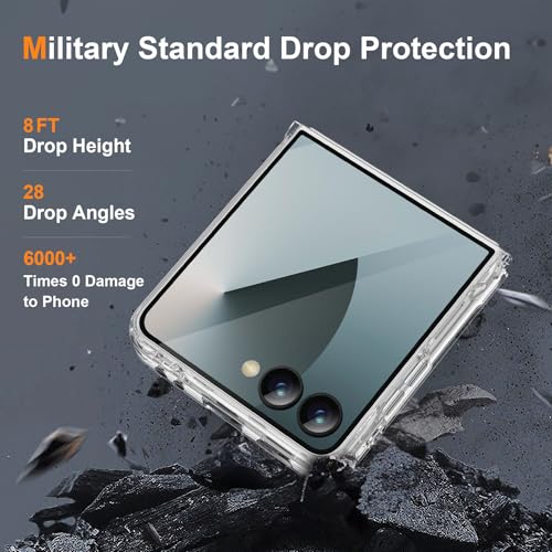 Image of ORETECH Magnetic for Samsung Galaxy Z Flip 7 Case, with [2 x Screen Protector] Transparent Back Non-Slip Hard PC Shockproof Bumper Protective Case for Samsung Z Flip 7 - Clear