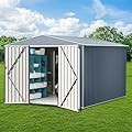 8 X 12 FT Outdoor Storage Shed, Metal Tool Shed Storage House with Lockable Doors & Air Vents, Waterproof Garden Steel for Backyard, Garden, Lawn, Patio,Grey