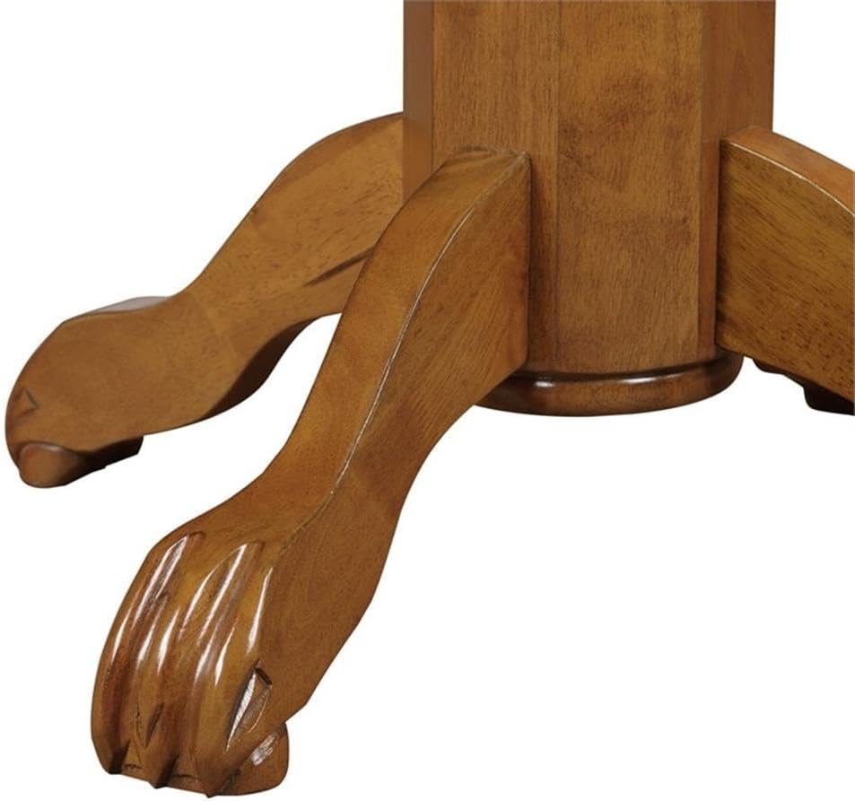 Pemberly Row 42" Height Round Pub Table, Distressed Brushed Oak Finish, Hardwood Frame, Carved Pedestal with Claw and Ball Feet, Decorative Veneer Sunburst Top, Elegant Design for Game Room or