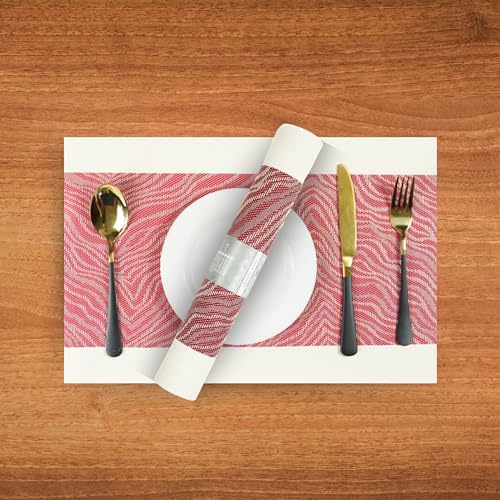 Image of Dining Table Placemats & Runner Set - Heat Resistant, Washable & Stain Resistant Woven Vinyl Mats | Table Runner & 6 Placemats Set for Stylish Dining (45x30 cm Placemats, 180x30 cm Runner)