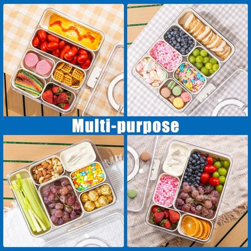 Image of Divided Fridge Storage Boxes With Serving Veggie Tray with Lid and Handle, Fridge Organizer with Removable Compartment, Fridge Storage Containers (6 Compartment-)