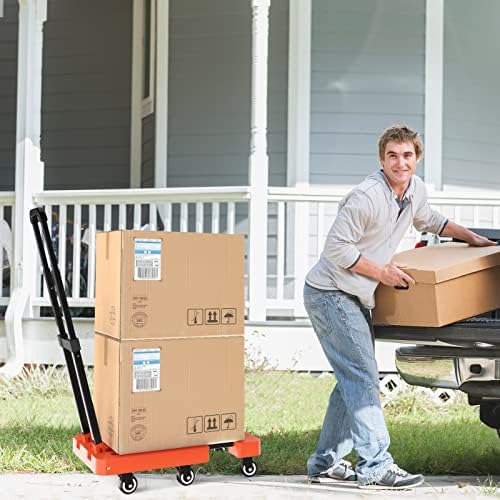 SOLEJAZZ Folding Hand Truck Dolly, Portable Dolly for Moving, 500LB Luggage Cart Dolly with 6 Wheels & 2 Bungee Cords for Luggage, Travel, Moving, Shopping, Office Use, Orange