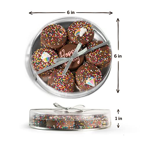 Happy Birthday Cookies | Assortment Milk Chocolate Dipped Olde Naples Hand Decorated Oreo | Gift Basket 7Pc Cookies (Pink) #TOP6