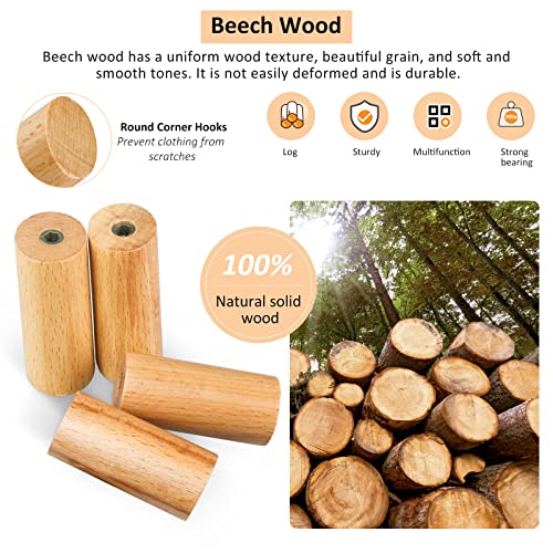 Agitatesand Wood Wall Hooks, 4 Pack Natural Coat Hooks Wall Mounted Rustic Wooden Hooks Heavy Duty Robe Hook Hat Rack | Hooks For Hanging Bathroom Towels Clothes Hanger #TOP4