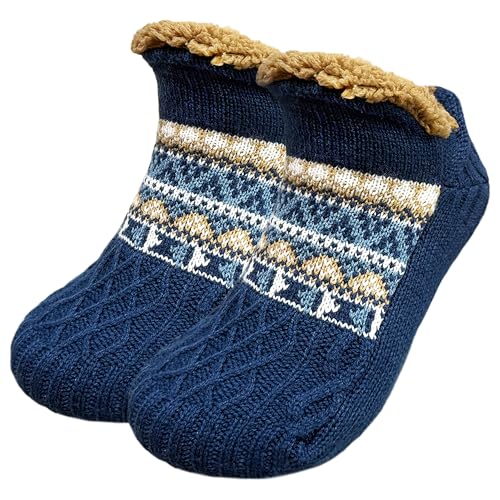 Vebroert Kuschelsocken Haussocken Herren Damen - Dicke Wollsocken mit ABS Anti-Rutschsocken Winter Warme Hüttensocken Stricks Stoppersocken Männer Marineblau 43-46