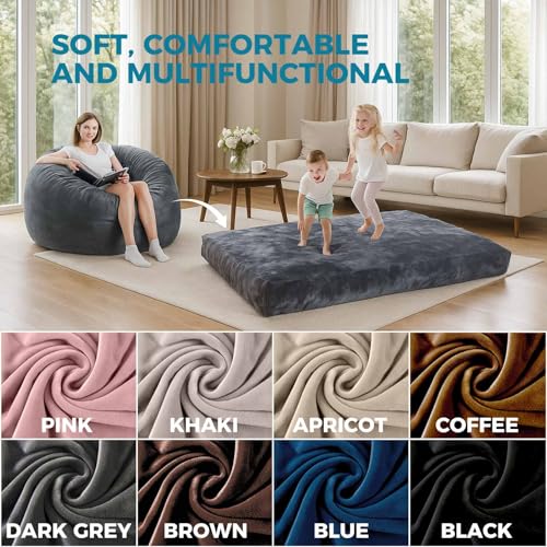 Image of Big Bean Bag Chairs for Adults,Bean Bag with Filler Included,Memory Foam Bean Bag,Giant beanbag,Suitable for Reading Chairs in Living Room, Bedroom and Dormitory. (Dark Gray, Bean Bag Bed)