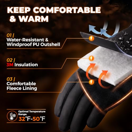 Image of rivmount Winter Gloves Women Men, Cold Weather Touch Screen Liner Glove, Windproof 3-Layers, for Running, Cycling, Biking, Hiking, Driving