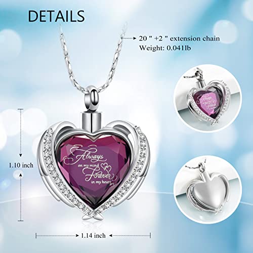 Imrsanl Cremation Jewelry Angel Wing Heart Urn Pendant Necklaces For Women Crystals Urns For Human Ashes Memorial Locket Keepsake Ashes Jewelry (A-Purple) #TOP1