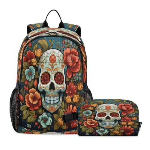 Sac à dos crânes de sucre roses sac d'école étudiant garçon avec sac à lunch enfant