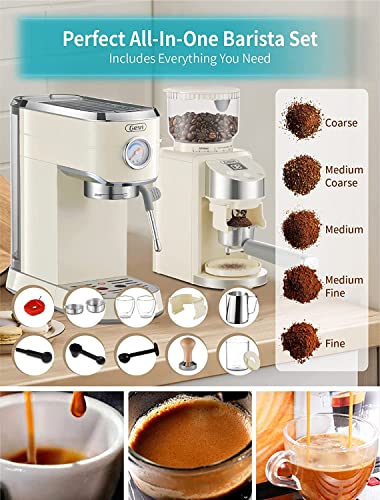 Gevi 20 Bar Espresso Coffee Machine with Burr Grinder Set | 35 Precise Grind Settings | Milk Frother for Latte Cappuccino | Professional Home Barista Kit | Gift for Coffee Lovers