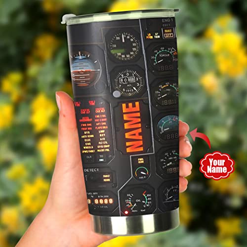 Cups Personalized Pilot Aviation Flight Instrument Panel Tumbler, Gift Indicator Aircraft Pilots Men Women Husband Wife Colleague On Christmas Birthday, Stainless Steel Travel Lid, 20 Oz 5 Black #TOP3