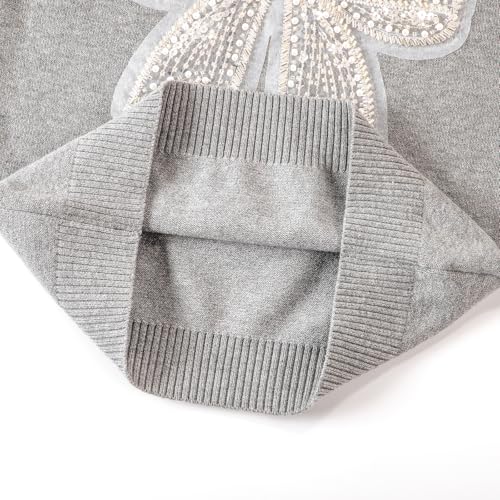 Image of Danny D Young Girl′s Bowknot Sequin Knitted Sweater Crew Neck Long Sleeved Tops for Autumn and Winter
