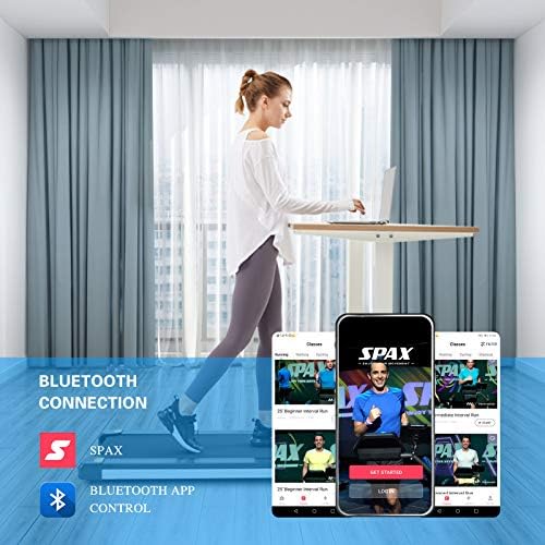 UMAY Portable Treadmill with Foldable Wheels, Under Desk Walking Jogging Machine Flat Slim Treadmill, Sports App, Installation-Free, Remote Control, Jogging Running Machine for Home/Office