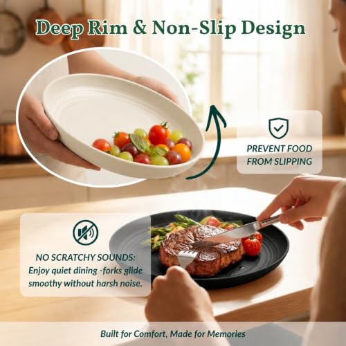 Image of Homienly Wheat Straw Plates Set of 8, Reusable Lightweight and Unbreakable 9 inch Plates, Premium Microwave and Dishwasher Safe Plates for Kitchen, Camping, Picnic, Party - GreyStone
