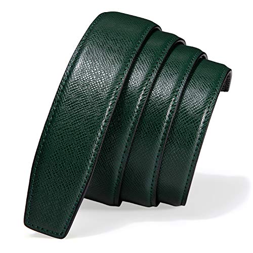 Barry.Wang Cinturón de trinquete para hombre, cinturón de cuero genuino con hebilla automática, juego de regalo de moda para hombres, Verde sólido., Waist Size 30''-39'',Belt 45''(115cm)