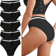 Womens High Waisted Underwear Hi-Cut Stretch Panties Briefs with Strip Line Waistband Design Underpants