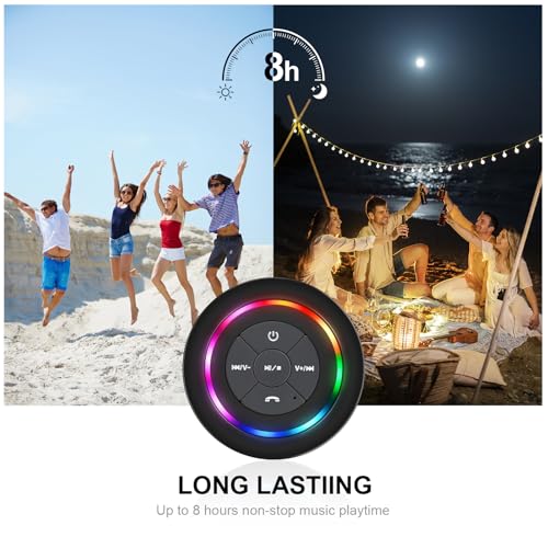 HAISSKY Bluetooth Shower Speakers,Waterproof Bluetooth Speaker with RGB Lights IPX7 Waterproof Wireless Speaker with Suction Cup HD Sound Pairs to Phones,Tablets, for Bathrooms,Outdoor,Party,Beach — view 6
