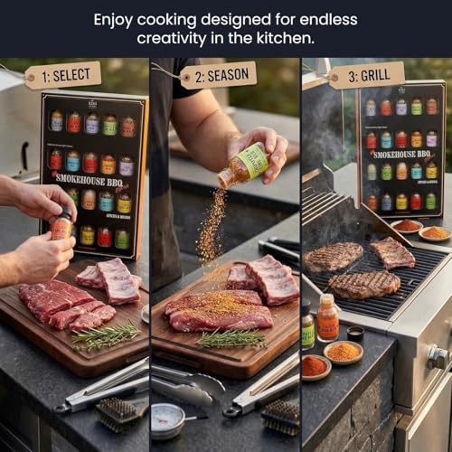 Image of BBQ Grill Spice Set 20 Pack Glass Bottles Gourmet Seasoning Variety Rubs for Steak Chicken and Grilling BBQ Gift for Men Dad Husband Grill Master Kit for Birth Day Birthday Cooking and Outdoor