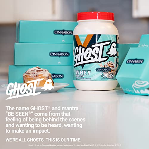 Image of GHOST Whey Protein Powder, Cinnabon - 2LB, 25G of Protein - Cinnamon Roll Flavored Isolate, Concentrate & Hydrolyzed Whey Protein Blend - Post Workout Shakes - Soy & Gluten Free