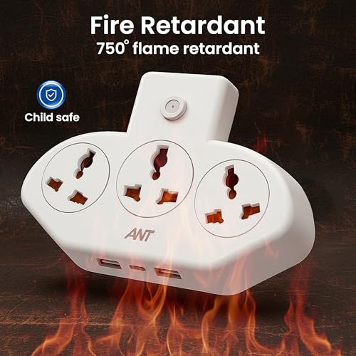 Image of Ant Stinger 321 Extension Board with Surge Protector |3 AC Sockets + 2 USB (2.1A) + 1Fast Type-C |2500W 10A Power Strip |One-Key Switch |Overload & Child Safety Protection |Multi Plug Power Strip