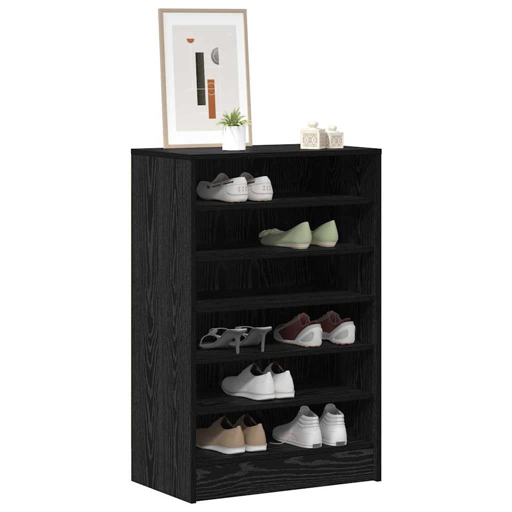 Scarpiera nera effetto quercia in legno 60 x 35 x 92 cm con 6 ripiani, armadio per corridoio, ingresso, scarpiera e ordine