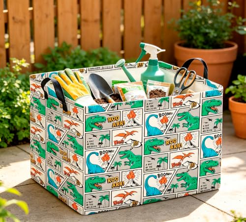 Image of CLOCOR Rectangular Storage Bin,Waterproof Book Box,Room Decor(Comic Dinosaur)