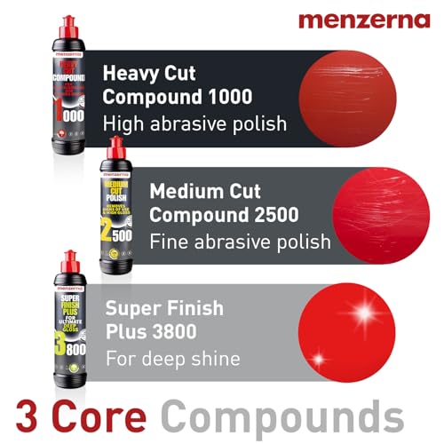 Image of Menzerna Polishing Set 8oz - HCC1000, MCC2500 & SFP3800 | 3-Step System incl. 3 Matching 6-inch Pads for Scratch Removal, Swirl Elimination & Mirror-Like Finish