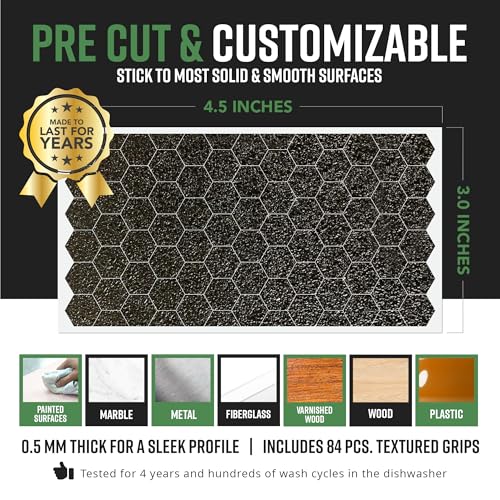Dragon Grips Black Rubber Grip Tape, 84 Pcs Precut Hex Griptape Stickers, 1-Pack Rubberized Adhesive for Cell Phones, Controllers, Guns, and Mouse, Grip Tape, Non-Slip, Durable Texture, Made in USA