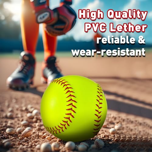 LByng 4 Pack Sports Practice Softballs 12 Inch Slow Pitch Official Size and Weight Softballs, Unmarked Leather Covered Training Ball for Games, Practice and Training