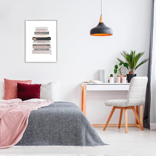 Image of 'Grey & Peach Bookstack'| Framed Giclee Art