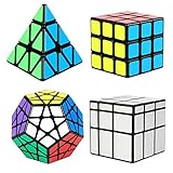Magic Cube Set, Aitey Cube Bundle 3x3 Cube, Pyramid Cube, Megaminx and Mirror Cube Speed Puzzle Collection for Kids (4 Pack)