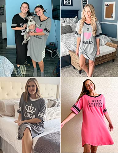 Ekouaer Womens Sleepwear Short Sleeve Nightgowns Casual Print Sleepshirt Loose Comfy Nightshirt Loungewear #TOP1