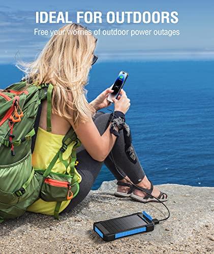 Metfut Solar Power Bank 38800Mah, Solar Charger With Suction Cup Mount Three Modes Flashlight-Steady/Sos/Strobe Ipx7 Waterproof/Dustproof/Shockproof External Battery Pack 3 Usb Charging Ports(Blue) #TOP6