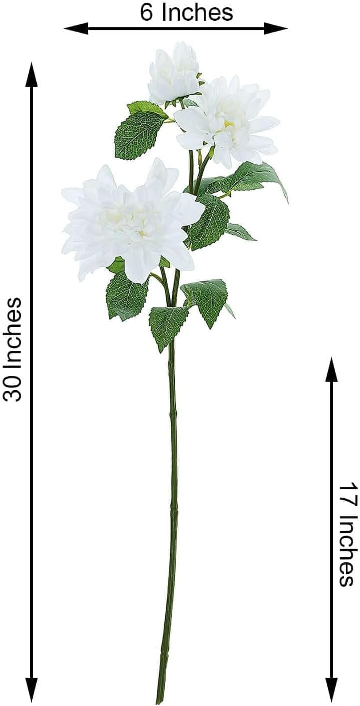 Efavormart Pack of 2 | 31-Inch White Silk Dahlia Flower Stems, Pure Minimalist Faux Floral Spray for Traditional Weddings and Modern Interior Design