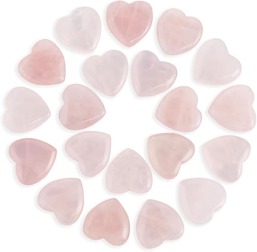 20 paquetes de piedras de corazón de cuarzo rosa natural pulidas, cristales y piedras curativas de cuarzo a granel para Wicca, Reiki, energía