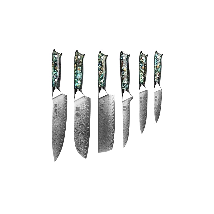 Professional-Kitchen-Knife-Set-7-Pieces-Japan-VG10-Super-Steel-67-Layer-Damascus-Steel-Shell-Resin-Handle-Kitchen-Knife-Set-with-Sapele-Magnetic-Knife-Holder Professional Kitchen Knife Set 7 Pieces - Japan VG10 Super Steel 67 Layer Damascus Steel Shell Resin Handle Kitchen Knife Set with Sapele Magnetic Knife Holder