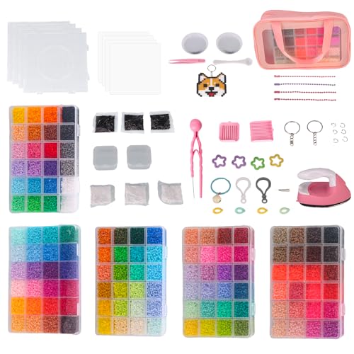 Fuse Beads Kit - 120 Colors 65000+ Pcs Melty Beads 2.6mm Fuse Beads Set Including 4 Pegboards & Keychain Accessories School Arts and Crafts Supplies Birthday Holiday Gifts
