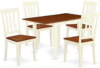 NDAN5-WHI-W Norden 5 Piece Room Furniture Set Includes a Rectangle Kitchen Table with Dropleaf and 4 Dining Chairs, 30x48 Inch, Buttermilk & Cherry