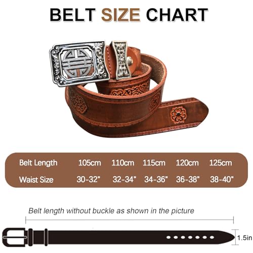 Mens Western Cowboy Cowgirl Genuine Leather Belt, Floral Embossed Leather Belt Square Buckle Casual Belt For Daily Decoration2
