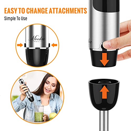 Immersion Blender Handheld, 1100W 5-In-1 Multi-Purpose Hand Blender, 12-Speed Stick Blender, 600Ml Beaker, 500Ml Chopper, Egg Whisk, Milk Frother, Black #TOP5