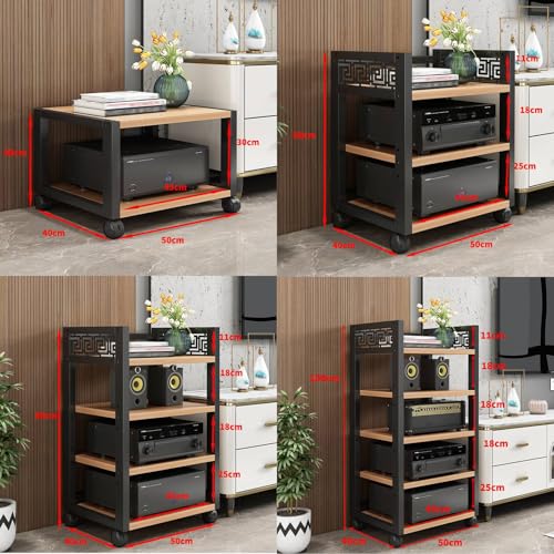 Metalowa Szafka Na Sprzęt Audio Z Kółkami I Regulowanymi Półkami Z Płyty Mdf, 2-, 3-, 4-, 5-Poziomowa Szafka Na Sprzęt Audio-Wideo Stereo Z Ozdobnym Pustym Wzorem Do Salonu, Pokoju Gier I Studia Nagr