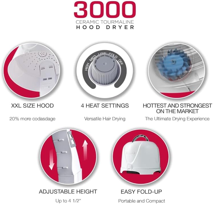 Miniatura 4 de Red by Kiss Paquete profesional de cuidado del cabello 3000 secador de campana de turmalina de cerámica + cepillo desenredante resistente al calor