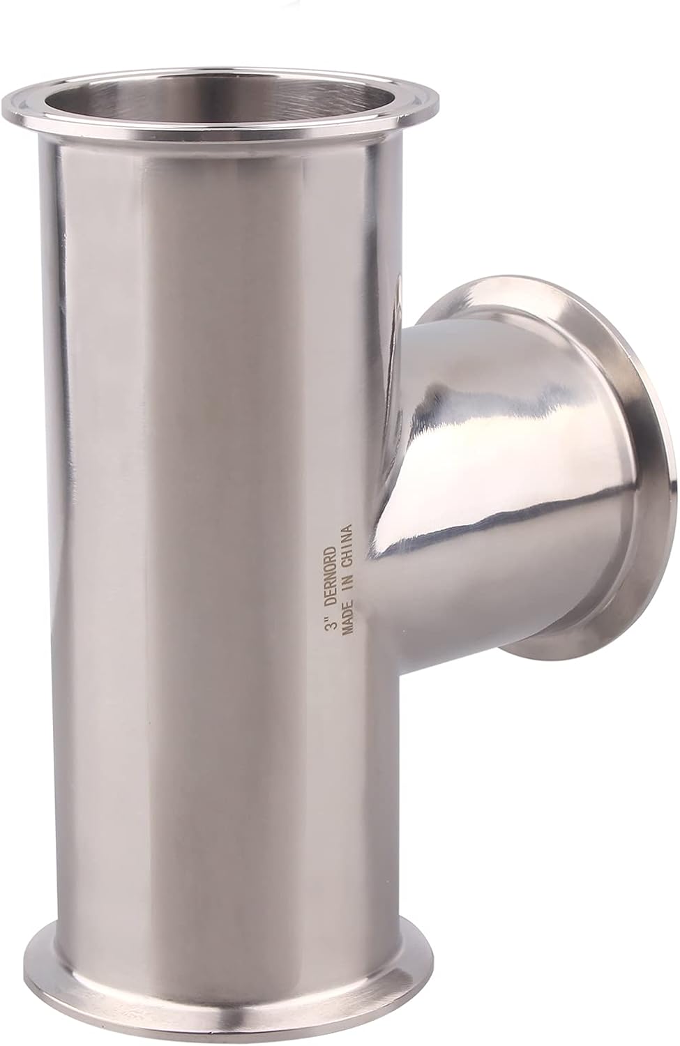 DERNORD Clamp Tee 3 Way Stainless Steel 304 with 3 Silicone Gaskets Fits 3" Tri Clamp, 91mm Pipe OD Sanitary Fittings 3 Inch Pack of 1