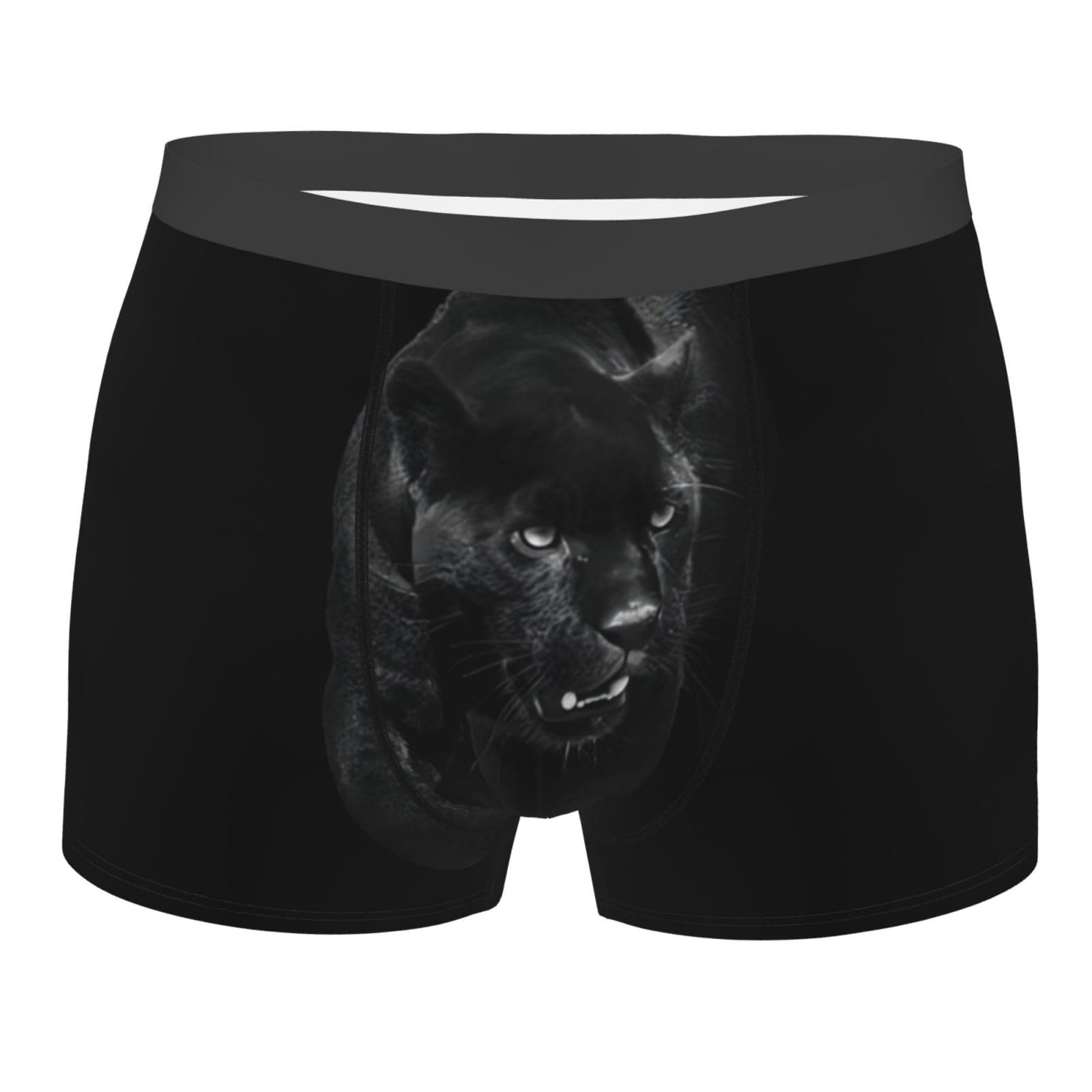 QAZWZML Animal Panther Printed Elastic Boxer Briefs Men's Underwear 3D Three-Dimensional Cut Design Not Tight L Black