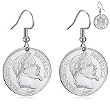 Les boucles d'oreilles Napoléon III en acier inoxydable argenté sont une reproduction fidèle de la célèbre pièce de 20 Francs, aussi appelée 