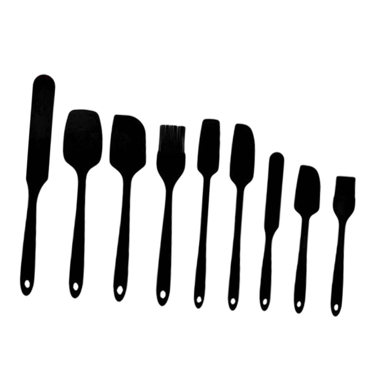 Set de Spatules en Silicone Noir 9 Pièces pour Pâtisserie | Outils Robustes et Résistants aux Taches, Lot de 9 Set de Set de Pièces, Cuisine et Accessoires de Pâtisserie