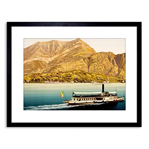 The Art Stop Photo Landscape Lake Como Mountain Boat Italy Flag Framed Print F97X7588