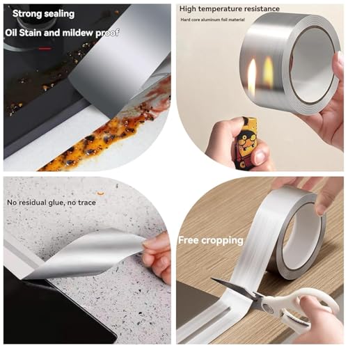 Miniatura 2 de Cinta De Aluminio Para Fregadero, Cinta Autoadhesiva Impermeable Para Reparación De Tuberías Y Tira De Sellado, Ideal Para Sellar Bañeras, Baños, Bordes De Fregadero De Cocina Y Paredes 3 X 5 Cm
